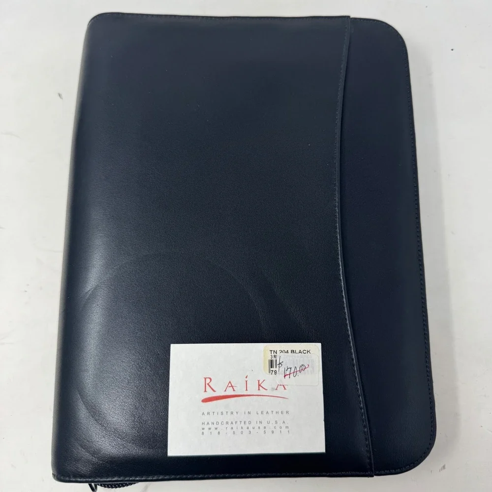 Raika Handcrafted Leather 3 Ring Binder Planner Organizer Black TN 204